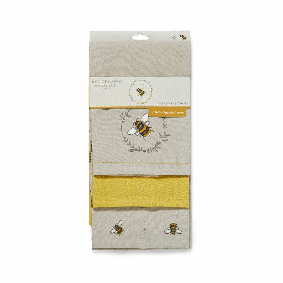 Cooksmart Bumble Bee Tea Towels Set Of 3 CS1760 3 Cooksmart Bumble Bee Tea Towels Set Of 3 CS1760